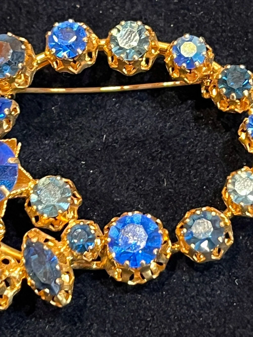 Vintage Austrian Blue Aurora Borealis Crystal Brooch